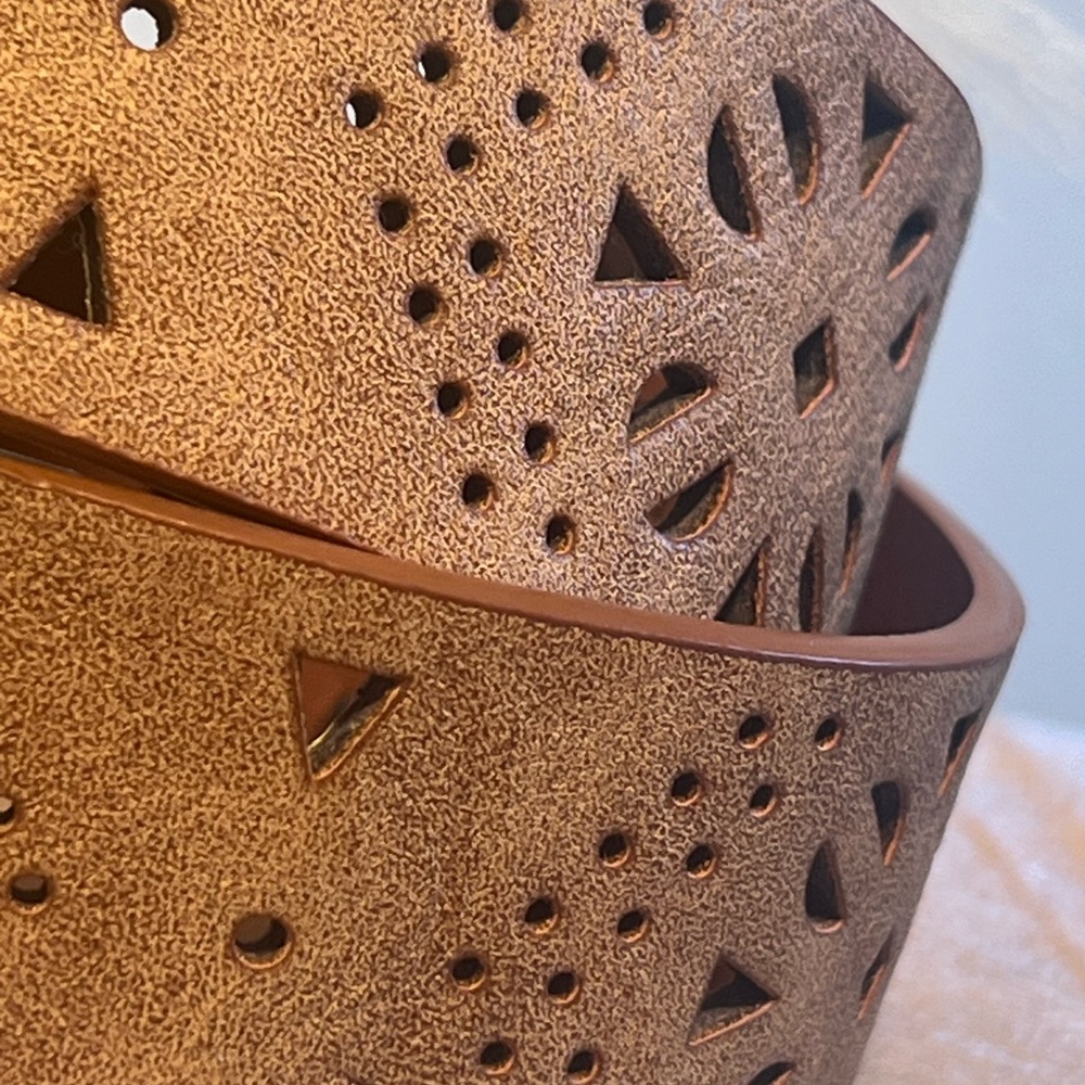 Chic Tan Perforated Belt with Rhinestones on Buckle - Picture 13 of 16